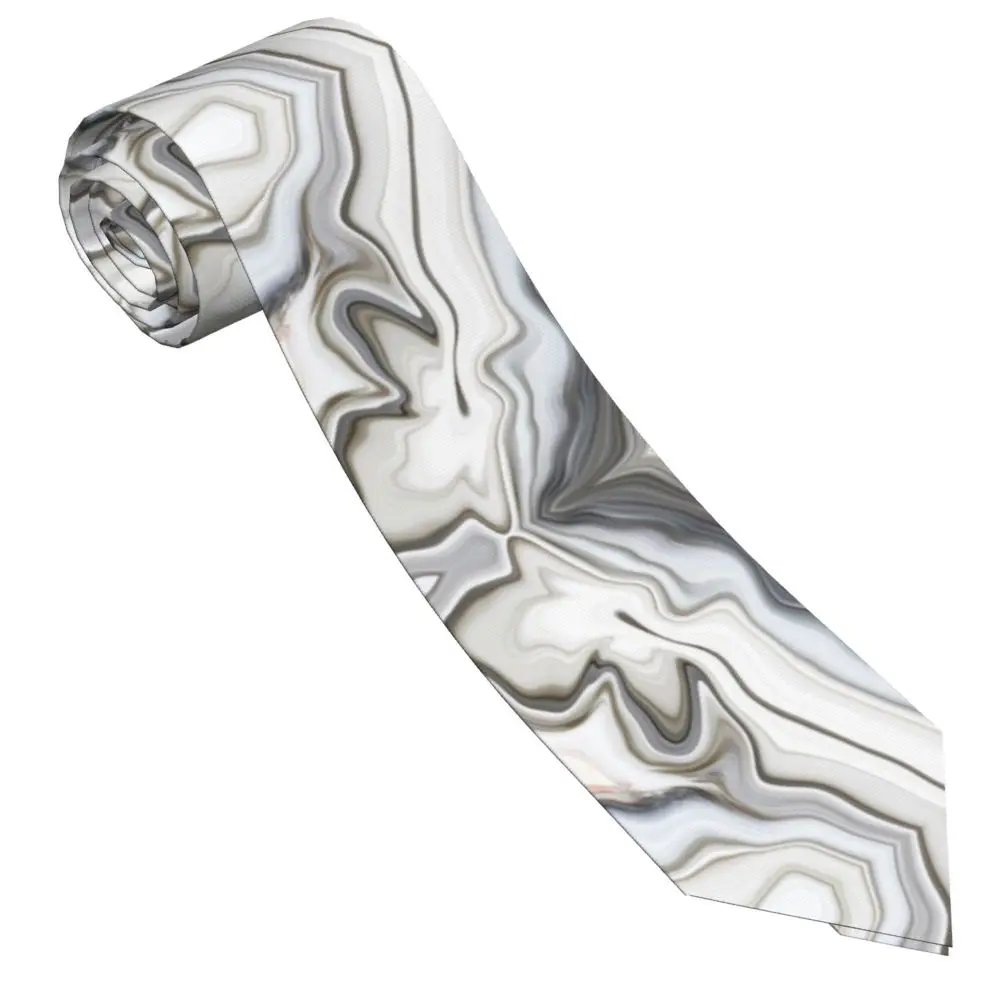 White And Grey Marble Men Women Necktie Silk Polyester 8 cm Wide Granite Wall Art Neck Ties for Shirt Accessories Office