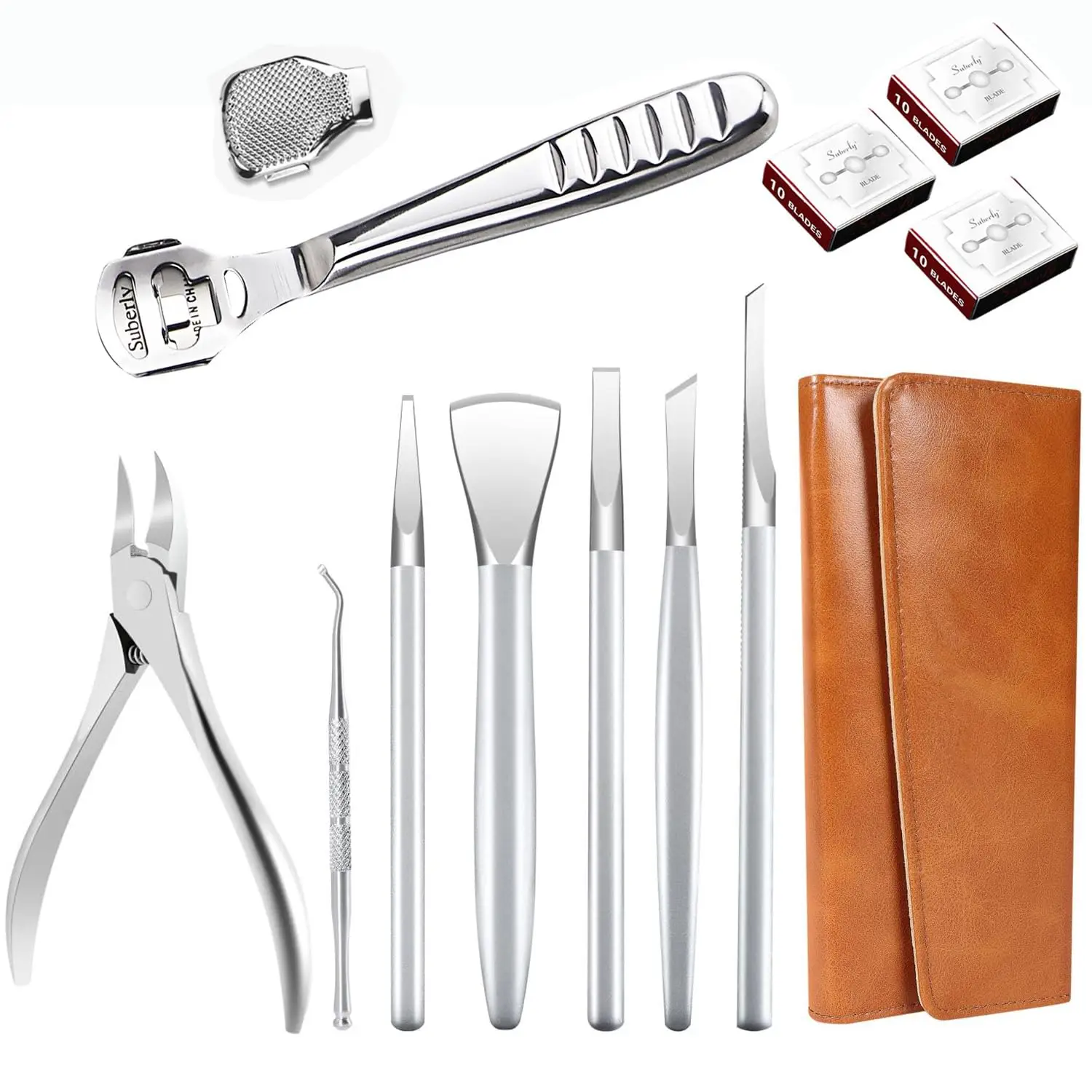 

Профессиональный набор для педикюра из нержавеющей стали для удаления вросших ногтей и ухода за ногами с бритвой для мозолей (набор из 40 предметов)