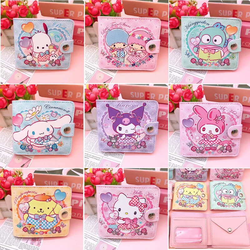 Sanrio Girl Heart Short Wallet Cute Cartoon Pochacco Kuromi Folding Fashion Coin Purse Multifunctional Card Package Id Holder