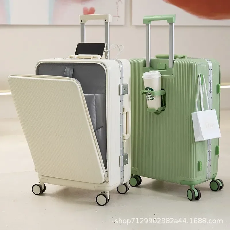 Multifunctional Aluminum Frame Suitcase Front Open Lid Trolley Case Universal Wheel Suitcase Password Boarding Case