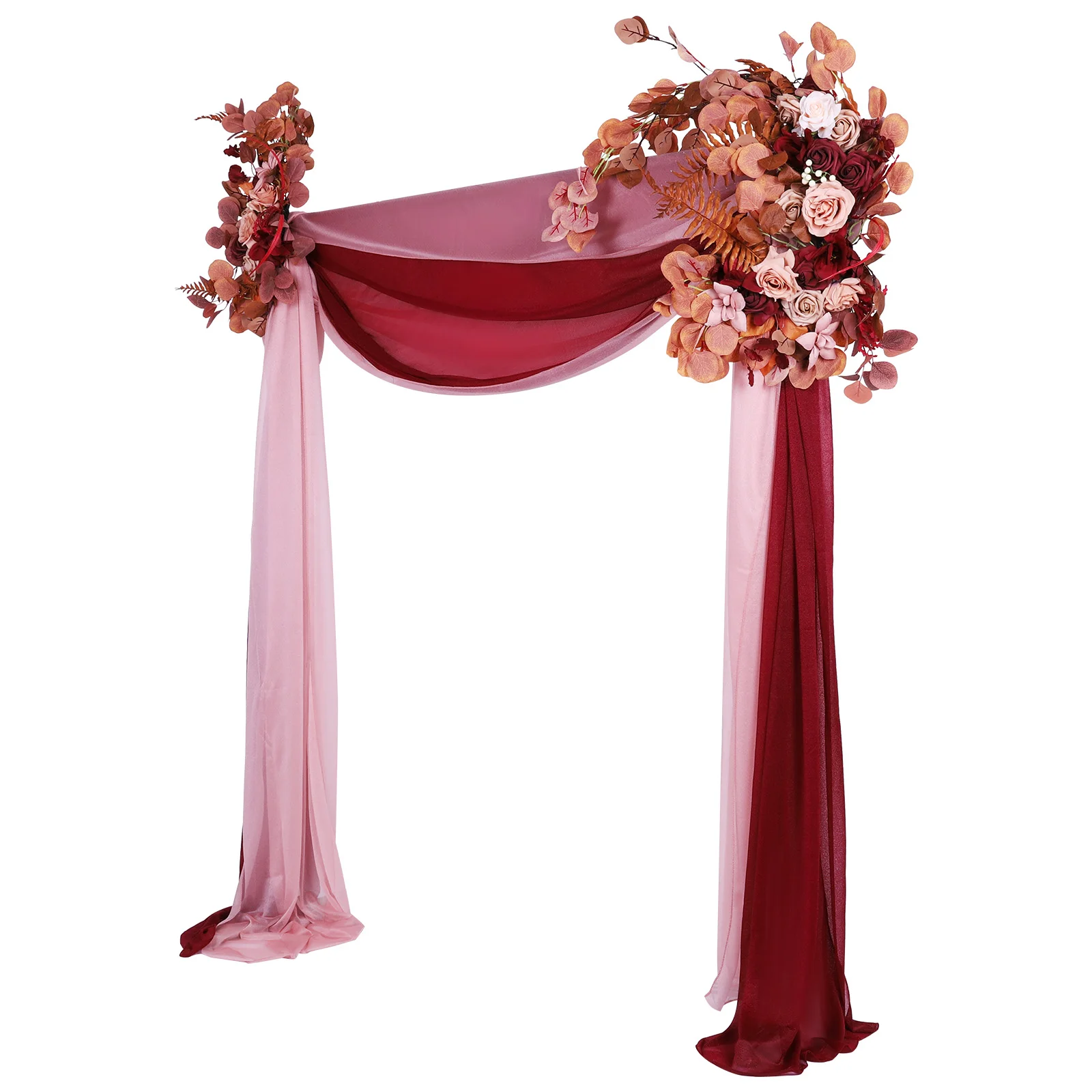 

Pack of 4 Artificial Arch Flowers Swag with Sheer Drapes Wedding Arch Artificial Flowers Kit for Ceremony Reception Stage Decor