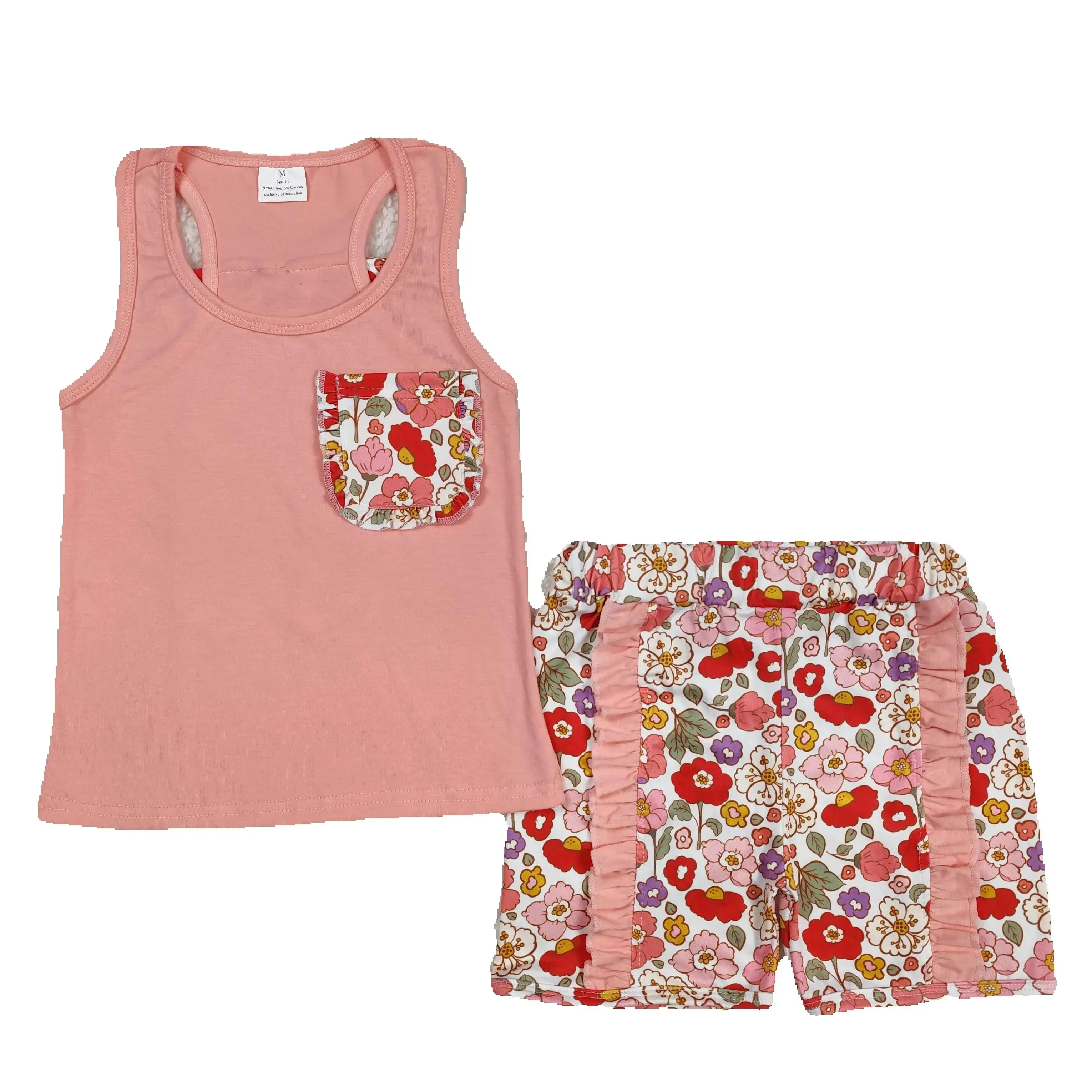 

GSSO1793 RTS girl clothes pink floral bow toddler girl summer outfit