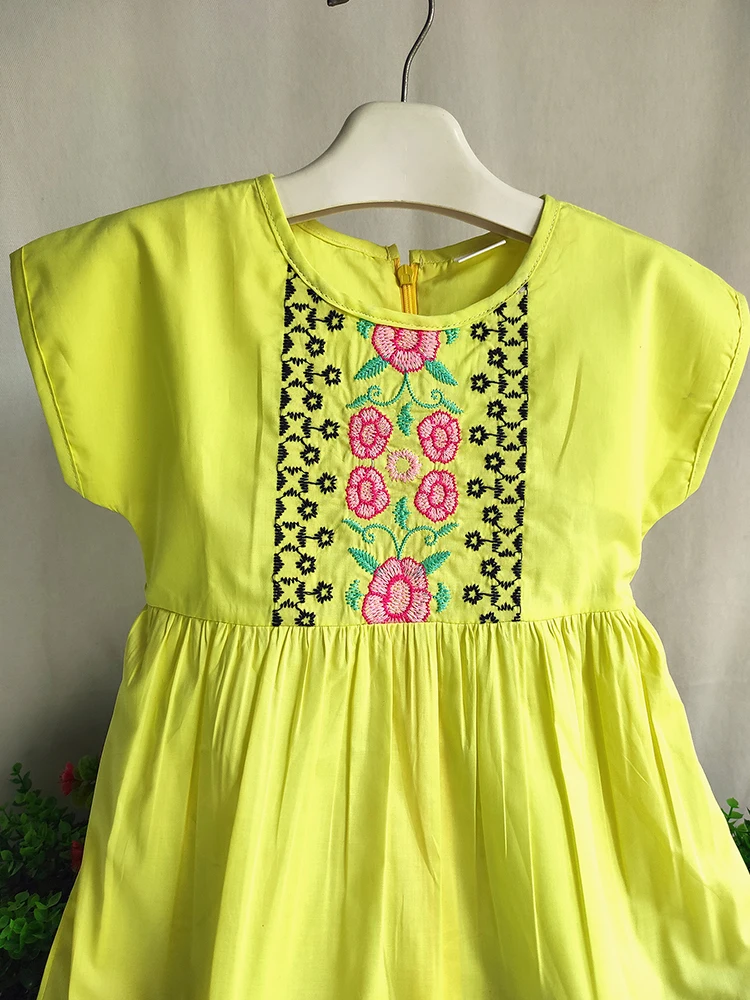 Girls Casual Embroidered Floral Dress Little Girls Fashion Birthday Gift Princess Dress Kids Pure Cotton Short Sleeve Clothes