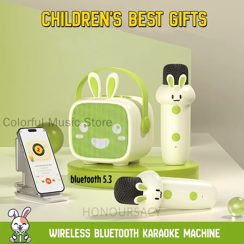 Alto-falante portátil bluetooth sistema de karaokê doméstico com 1-2 microfones sem fio família ktv conjuntos para cartão tf aux presentes das crianças
