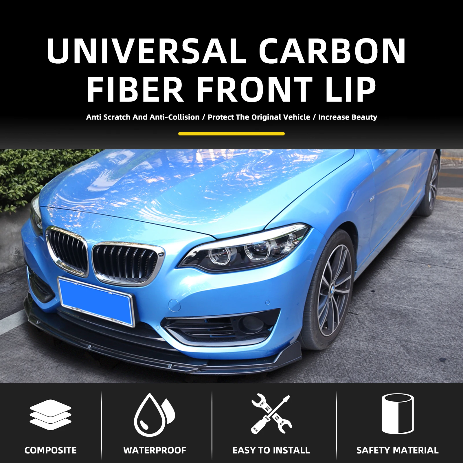 4PCS Car Front Bumper Lip Body Kit Spoiler Splitter Carbon Fiber Bumper Canard Lip Splitter for Golf 6 7 7.5 Universal