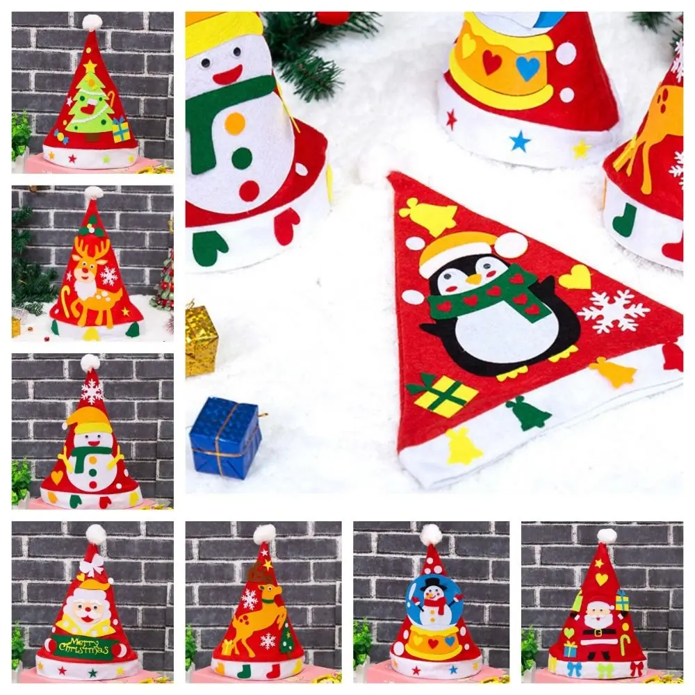 Non-woven Fabric Handmade Santa Hat Santa Claus Kriss Kringle DIY Christmas Hat Toy Elk Christmas Tree Kids Xmas Arts Hats