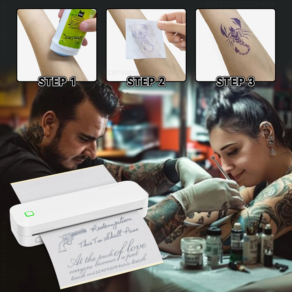 Imagem -06 - Impressora de Estêncil de Tatuagem sem Tinta Portátil a4 Impressora Térmica sem Fio Bluetooth Pdf Foto Tatuagem Impressão de Papel para Android Ios pc