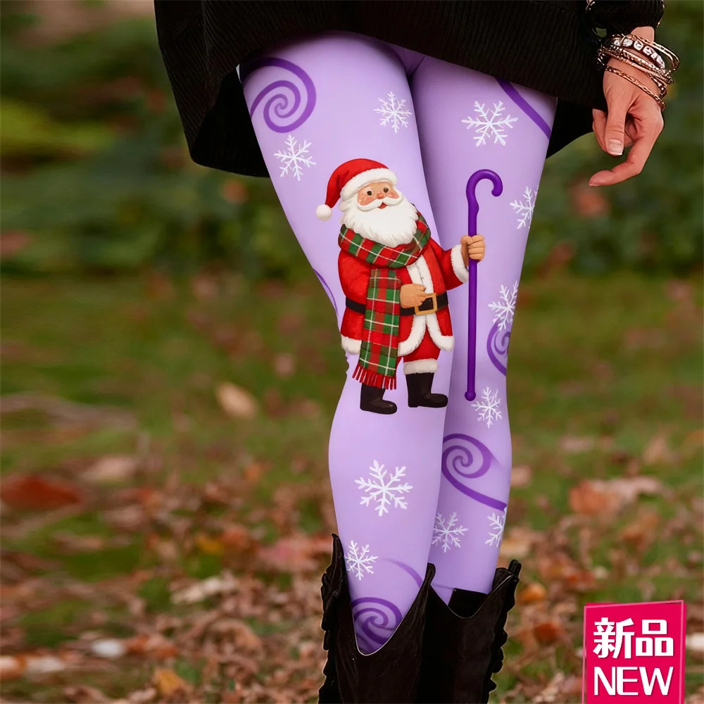 Pantalones de Yoga con elementos navideños para mujer, mallas elásticas cómodas e informales con estampado 3D, pantalones de cintura alta para Festival y Carnaval al aire libre