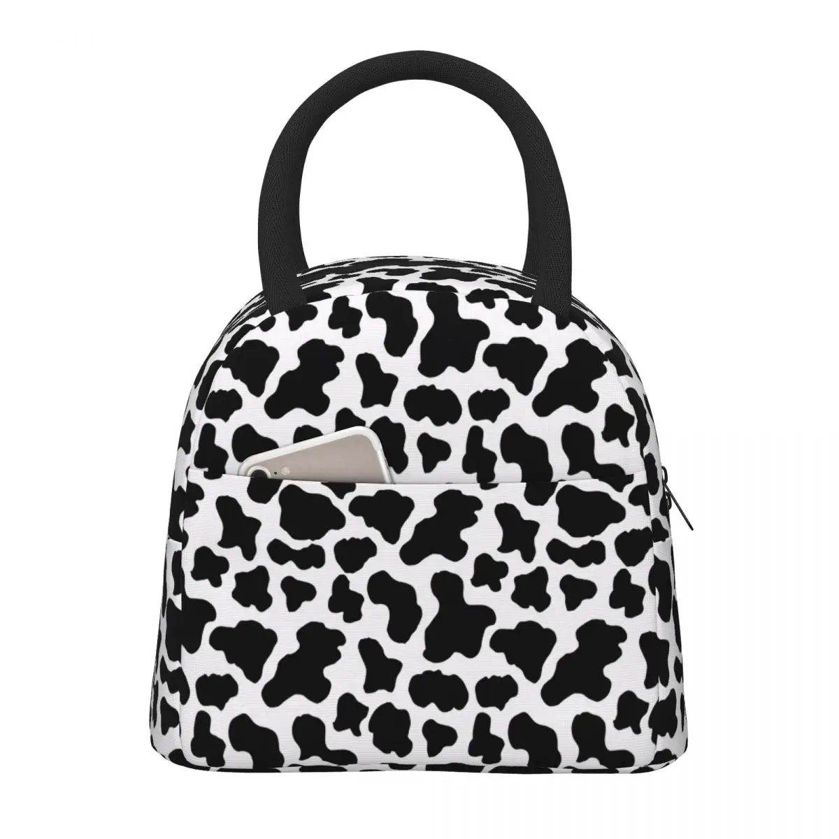 

Black Cow Print Lunch Bag Women Insulated Kawaii Portable Reusable Waterproof Cute Lunch Bags for Women