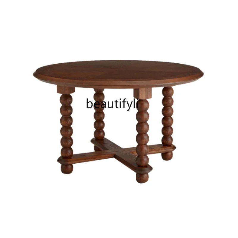 

Dining Table Retro French Round Table Solid Wood Table round Mid-Ancient Style Creative Restaurant Designer