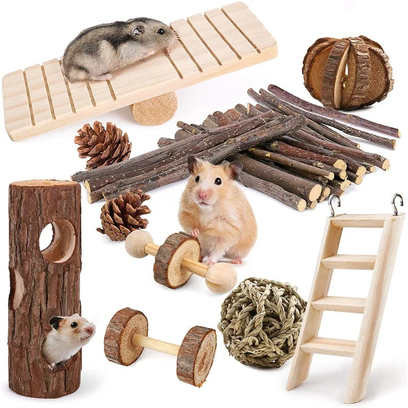 

Combination Hamster Rabbit Mouse toy Hamster toy set Pet rabbit Guinea Pig parrot play Molar Wooden Supplies