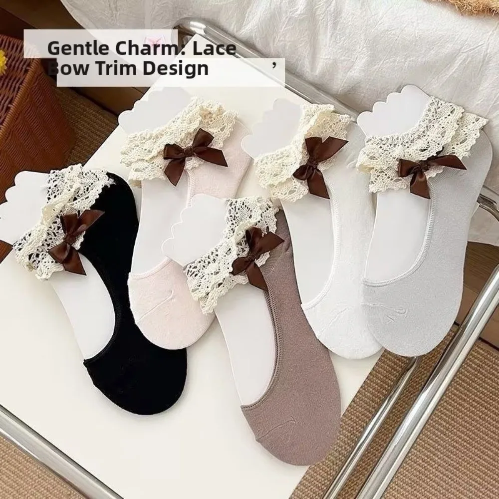 Elegant Lace Frill Boat Socks Ruffled Trim Breathable Ankle Socks Thin Jk Lolita Low Cut Socks Summer Wear