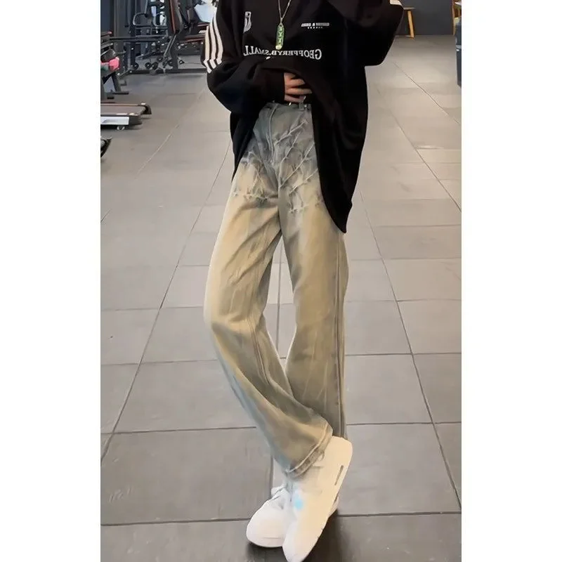 Lightning Pattern Jeans For Men American High-end And Cool Pants Trendy Slim Fit Straight Leg Micro Flared Pants