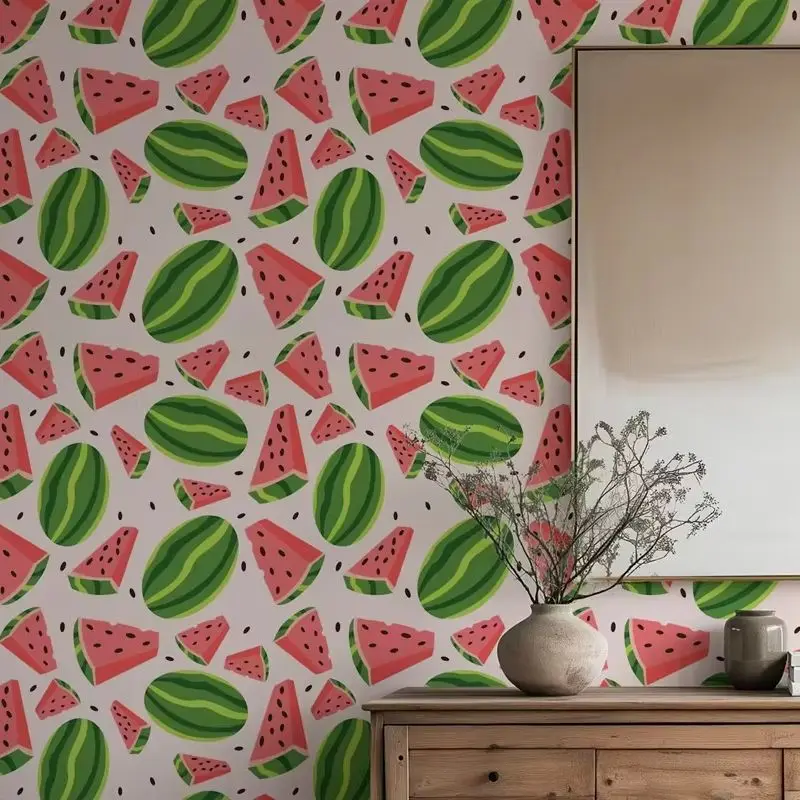 Sliced Melon Charm Wallpaper Peel and Stick, Sweet Watermelon Wall Mural For Room Decor, Self-adhesive Or Traditional Paper Roll