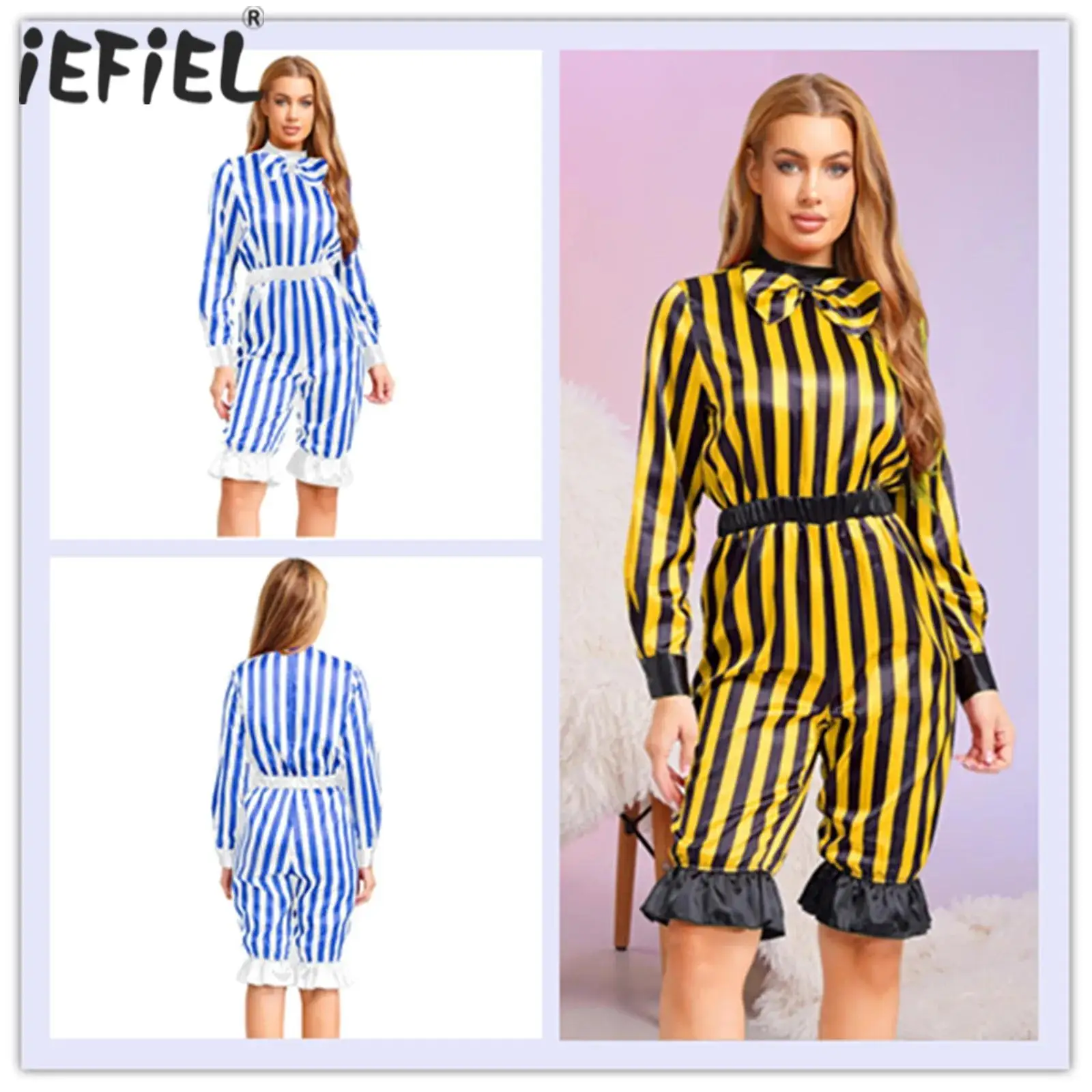 المرأة هالوين الشريرة مهرج السيرك تأثيري حزب حلي خمر السروال القصير القوس طويلة الأكمام البنطلونات السراويل مهرج بذلة