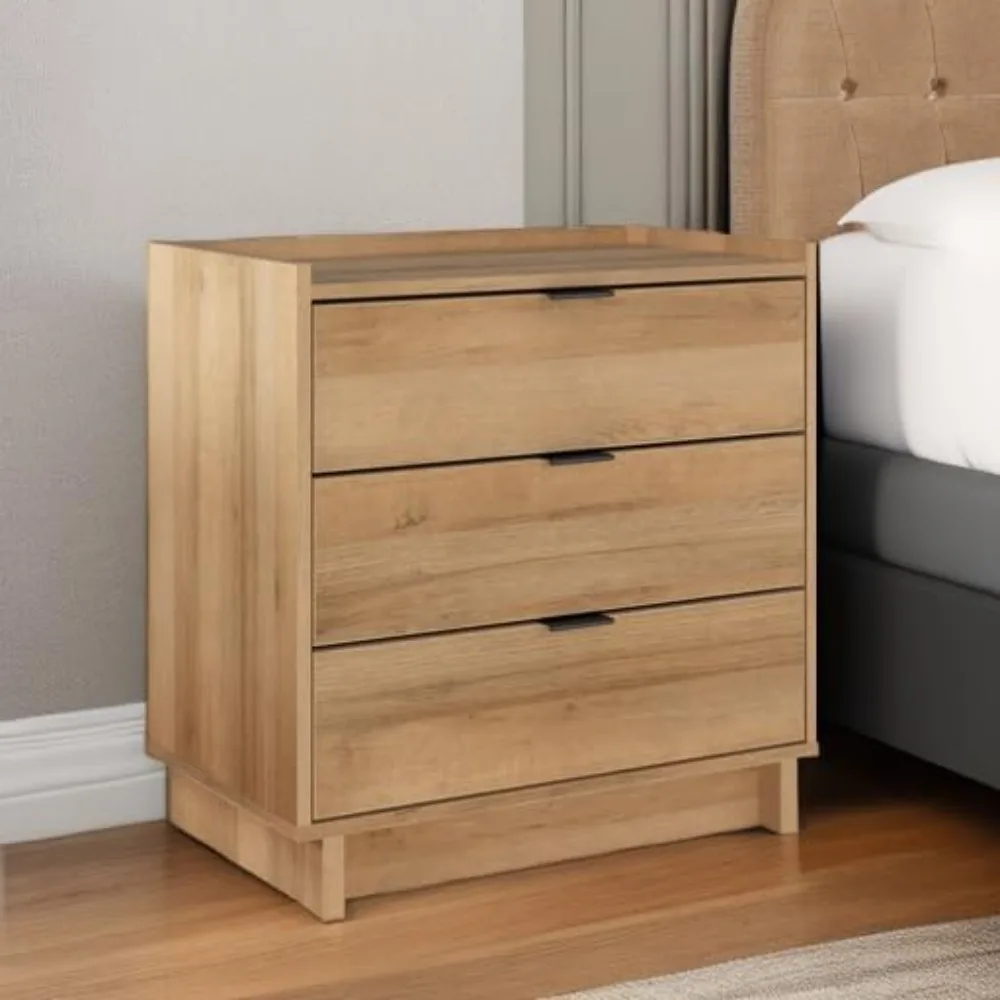 

Simply Modern Nightstand with three extra-large storage drawers, wood nightstands, easy to assemble, for Bedroom, Nightstand
