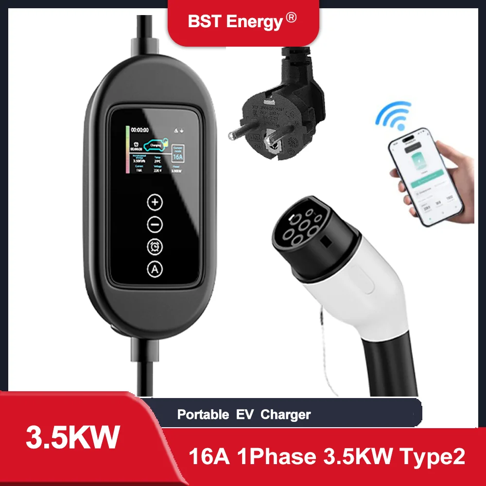 

3,5 кВт 16A Type2 Портативное зарядное устройство для электромобилей с вилкой европейского стандарта Зарядное устройство для электромобилей 90 В-290 В Зарядный кабель GBT для электромобилей Автомобиль