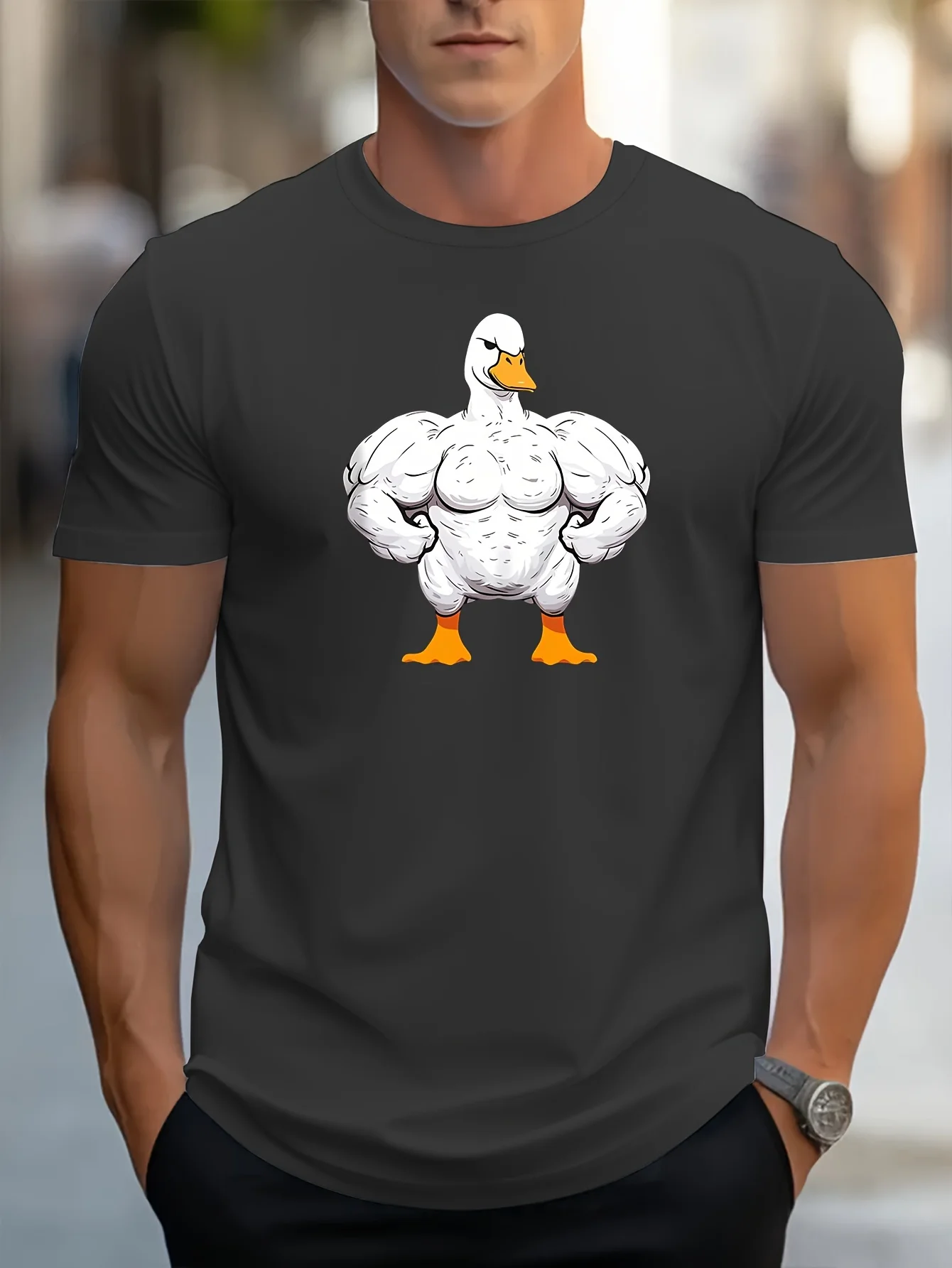 

Creative Duck Pattern Printed Fitness/Exercise/Humorous/Casual T-Shirt Men'ssummer short-sleeved round-neck T-shirt 100% cotton