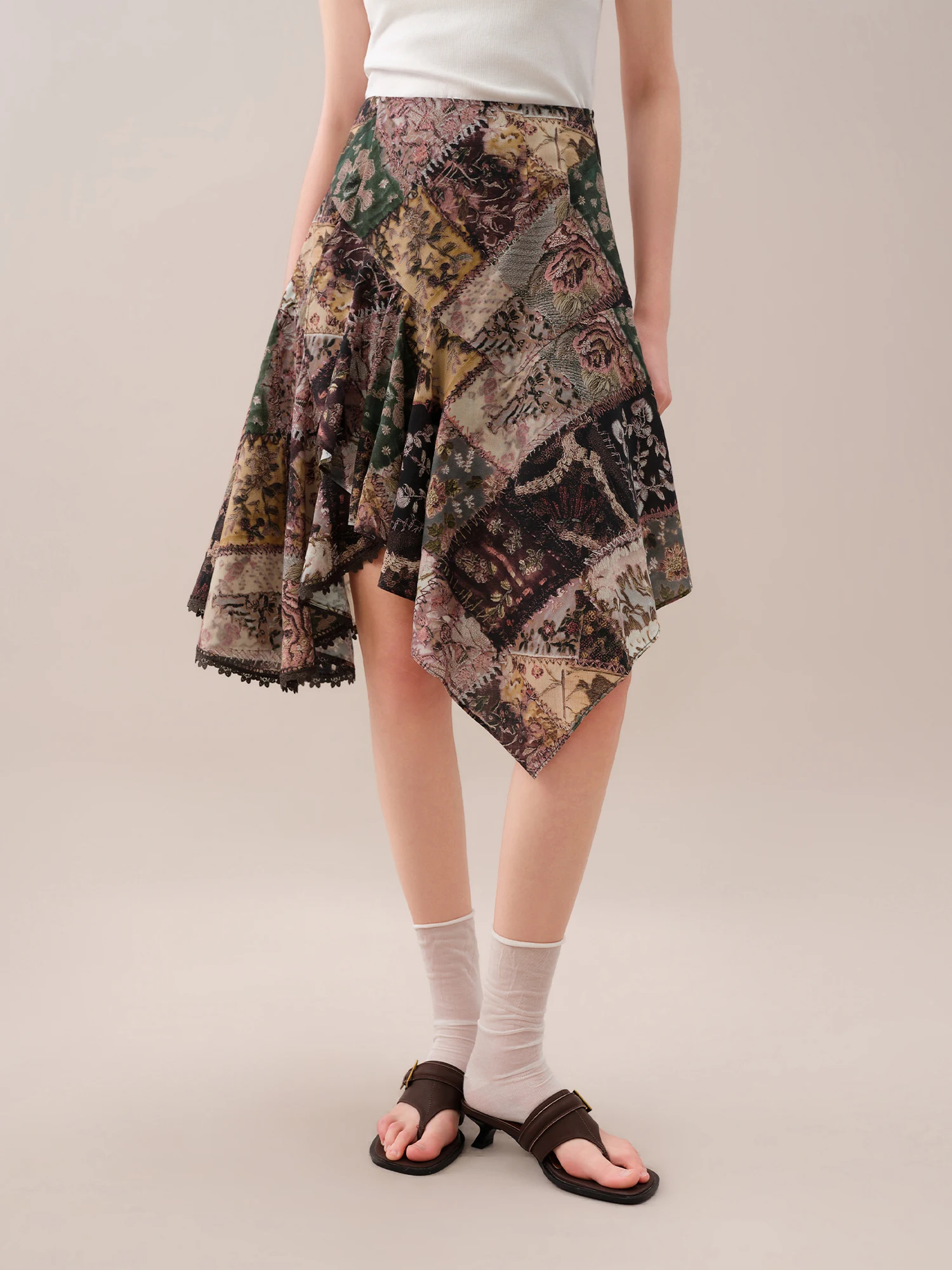FSLE【Premium Series】2026 Summer Women's Asymmetric Hem Midi Skirt, Vintage High Waist A-Line Skirt for Modern Elegant Style
