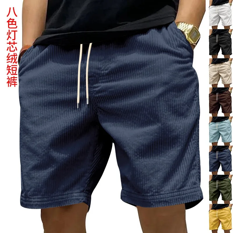 

Corduroy Shorts Navy Blue Drawstring Waist Short Pants Beige Side Pockets Casual Shorts Mint Green Men's Summer Shorts White