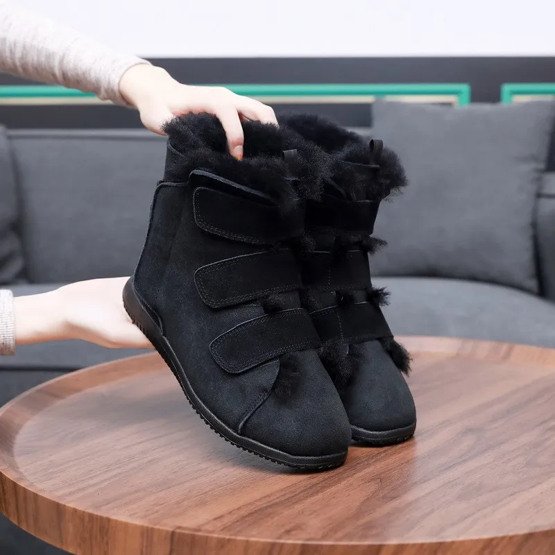 2025 Winter New Genuine Leather and Fur Integrated Women's Snow Boots with Lightweight and Widened Upper that Can Open