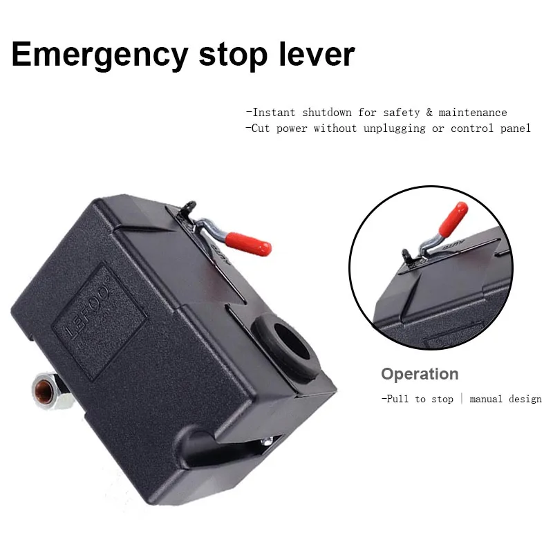 LEFOO Air Compressor Automatic Pressure Switch 110V/240V 55-175Psi Manual Control Handle & Emergency Cutoff 1- 4 Port LF10