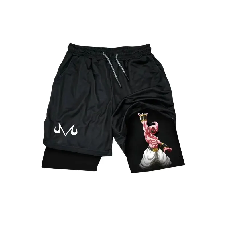 Pantaloncini sportivi Dragon Ball 2025 Majin Buu con logo M e stampa di personaggi anime Vestibilità ampia Tessuto ad asciugatura rapida Vita Stile streetwear