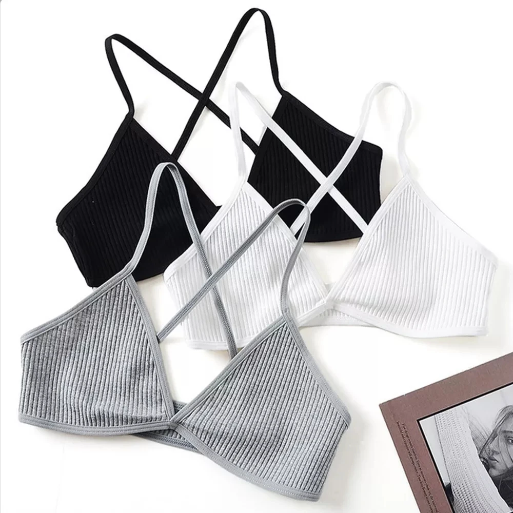 

Women Sports Bra Comfort Cotton Bras For Women Thin French Style Bralette Sexy Deep V Triangle Cup Cross Tank Top Bra Yoga Gym