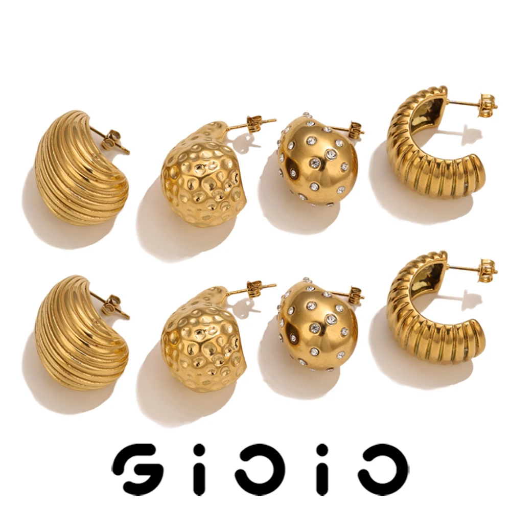 

GIOIO Drop-Shaped Stainless Steel Stud Earring Women Fall Fashion Irregular Metal Texture Minimalist Waterproof Jewelry Earrings