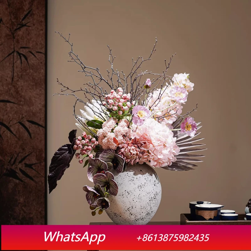 

C X New Chinese-style red flower ornament, high-end Zen flower arrangement, wabi-sabi wind living room