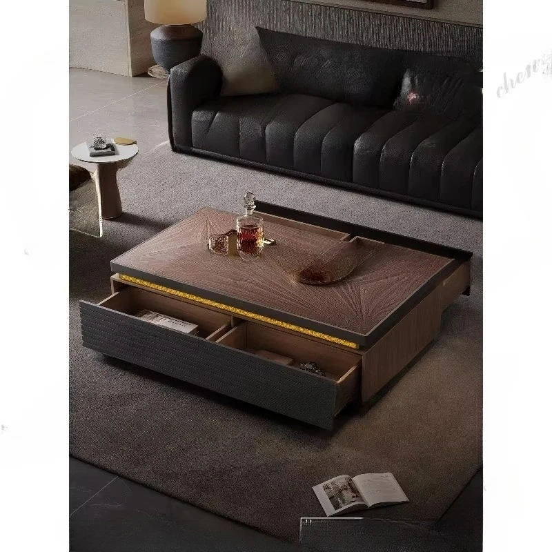 Tempered glass coffee table Italian light luxury high-end living room storage rectangular high