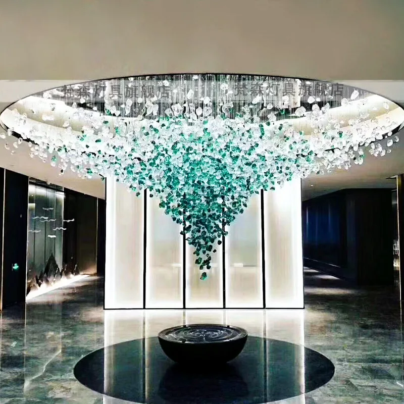 LED hotel lobby light sales department square stone sand table glass chandelier villa clubhouse banquet hall engineering light