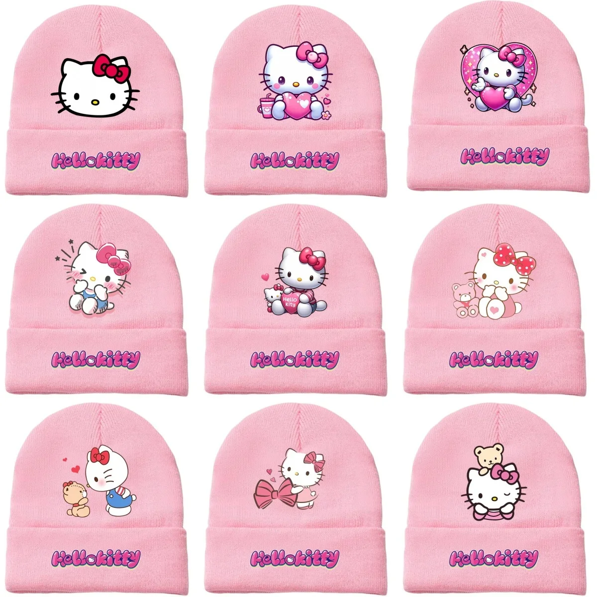 New Pink Hello Kitty Kawaii Girls Warm Knitted Hat Teenage Students Anime Thick Winter Cap Sweet Women Beanies Caps Party Gifts