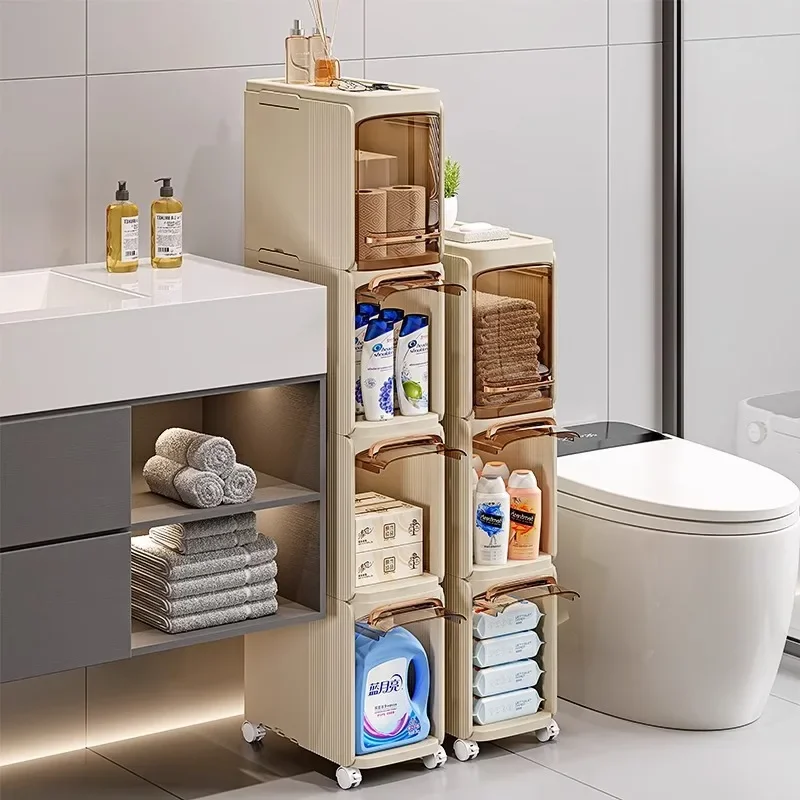 Toilet crevice rack with multi-wheel layer waterproof storage rack drawer household toilet narrow slot plastic locker