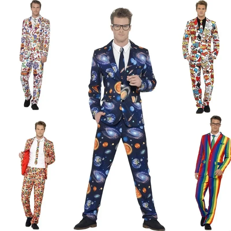 A 2025 halloween masculino 60s 70s retro hippie paz e amor cosplay traje flor poder discoteca carnaval festa terno casaco t novo xjr89