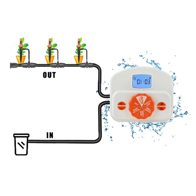 Indoor Plants Automatic Watering Controller  LCD Digital Display  Irrigation System Programmable Watering Timer for Garden