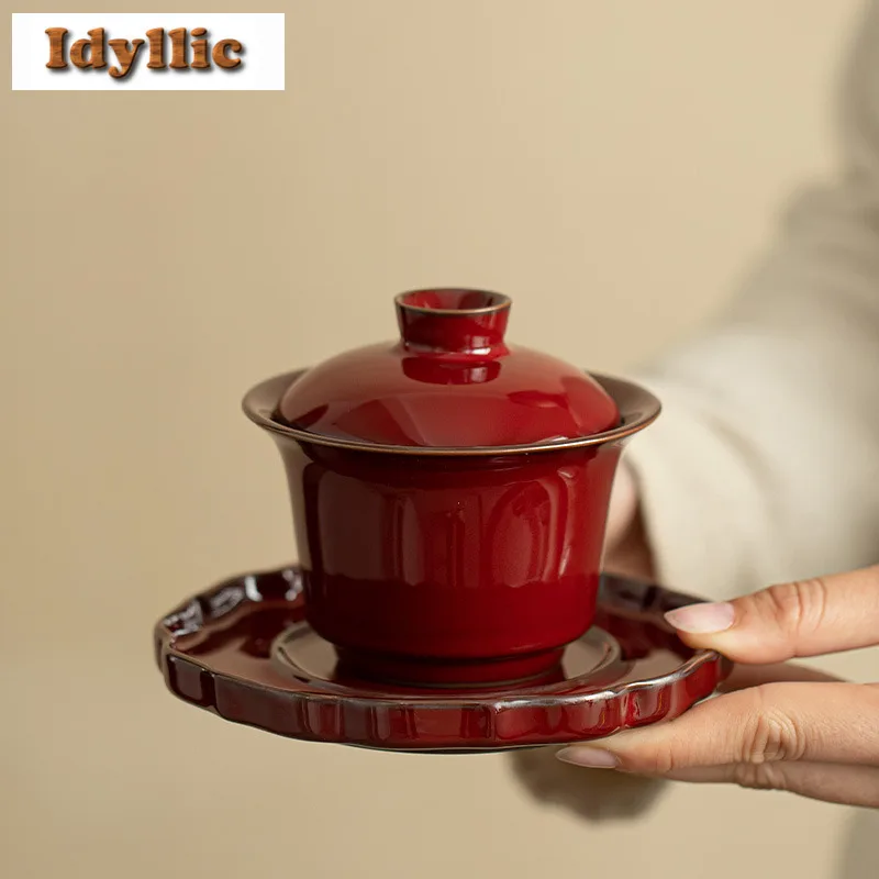 

150 мл Palace Museum Red Horseshoe Gaiwan Boutique Чайная подставка Чайная чаша с крышкой Набор для заваривания чая Крышка Чаша Чайный набор Коллекция подарков