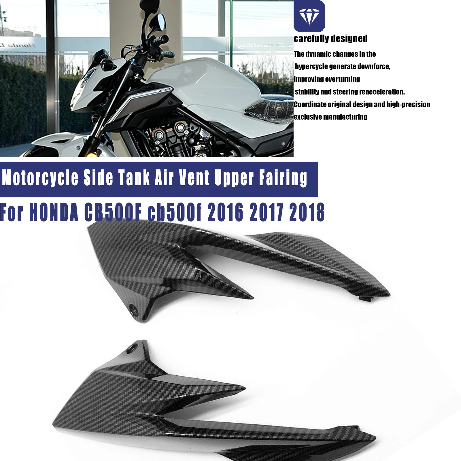 For HONDA CB500F cb500f 2016 2017 2018 Motorcycle Side Tank Air Vent Upper Fairing  ABS Carbon Fiber Sporty Look