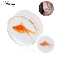 Alisouy 2pcs Golden Fish Transparent Acrylic Ear Plugs and Tunnels Piercing Ear Gauge Ear Expander Earring Body Jewelry Piercing