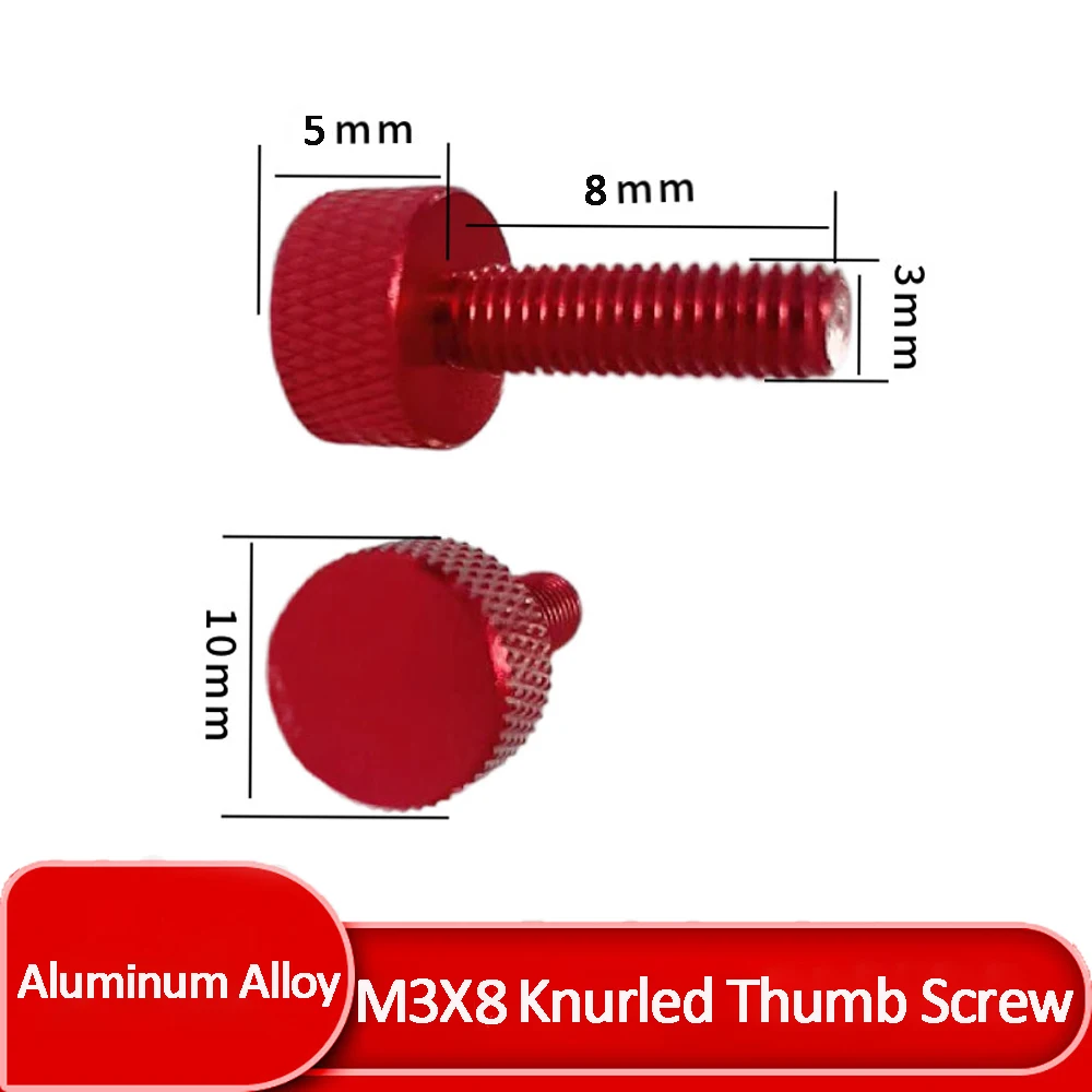 

Aluminum Knurled Head Screws M3x8 Hand Tighten Grip Knob Bolts Colorful Flat Head Thumb Screws Bolt for Power Supply, Chassis