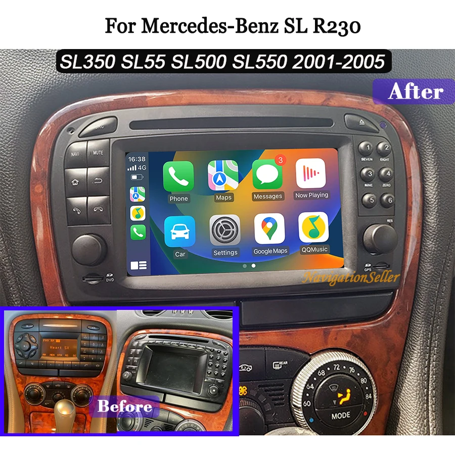 

VIGOHI Android 13 Car dvd Player GPS For Mercedes Benz SL-Class SL350 R230 SL55 SL500 SL550 2001-2005 Radio Stereo Multimedia