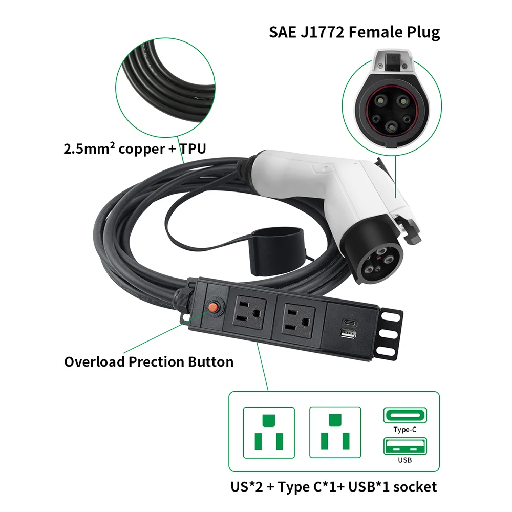 Evsun tomada de descarga lateral do carro elétrico ev type1 15a cabo carregador eua tomada ao ar livre da estação de alimentação carro precisa