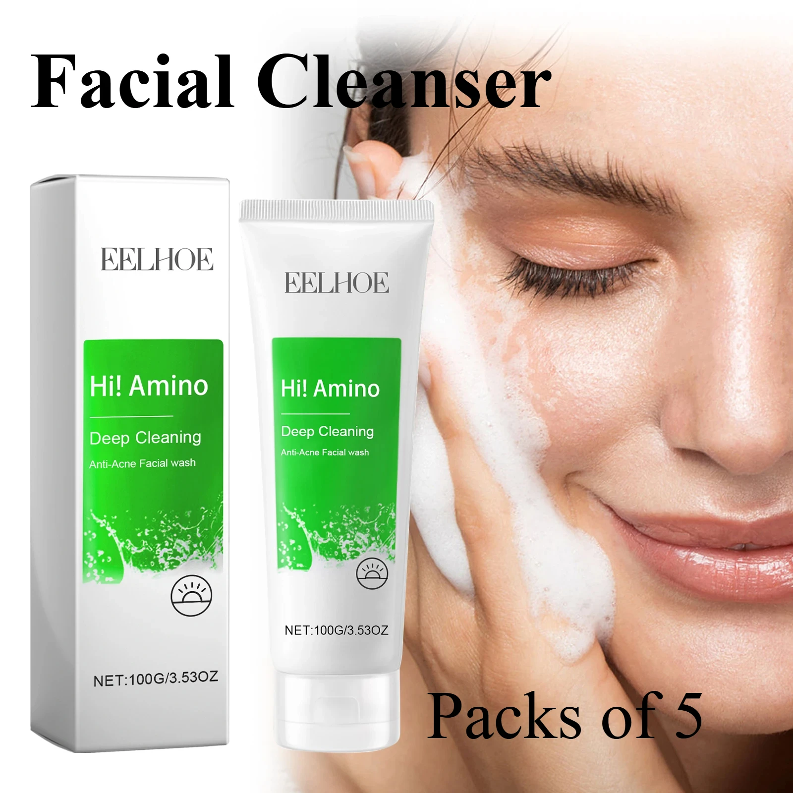 Anti-Acne Facial Wash Clean Blackheads Dirt Exfoliate Shrink Pores Refreshing Moisturizing Oil Controlling Face Cleanser 5 Pcs