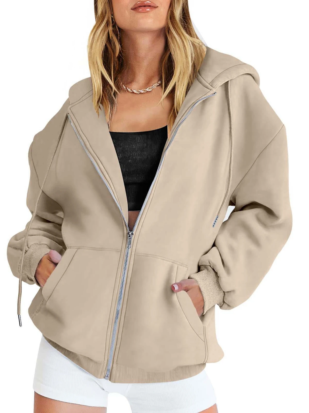 Thiened Zip ket Sweat à capuche Jaet Pure Color Street Sle Long Sve Manteau coupe ample pour femme 8-24 ans