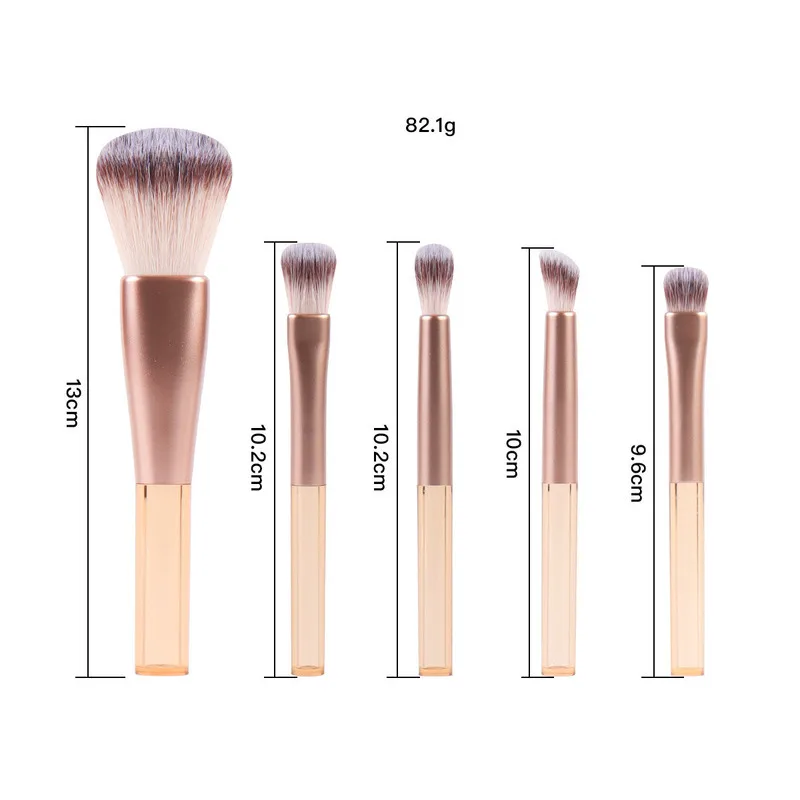 مجموعة جديدة محمولة مكونة من 5 فرش مكياج صغيرة ذات شعيرات ناعمة ذات مقبض قصير من كانغتشو، مقترنة بحقيبة شبكية