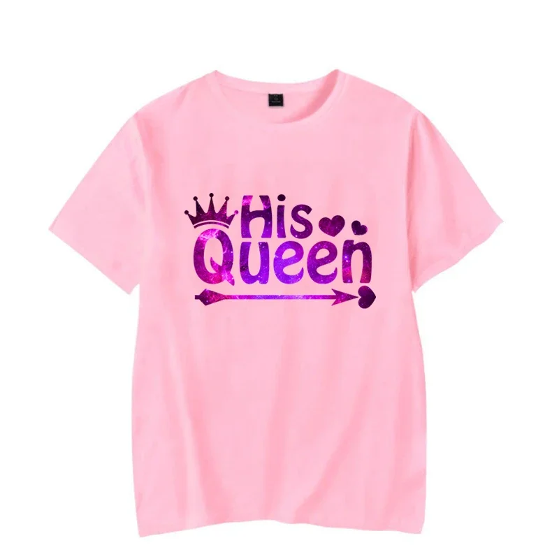 Chic Her King His Queen T Shirt for Couple Y2k Top Mens Tee Shirts Vintage Women Clothing Matching Couple Clothes Summer Tshirt