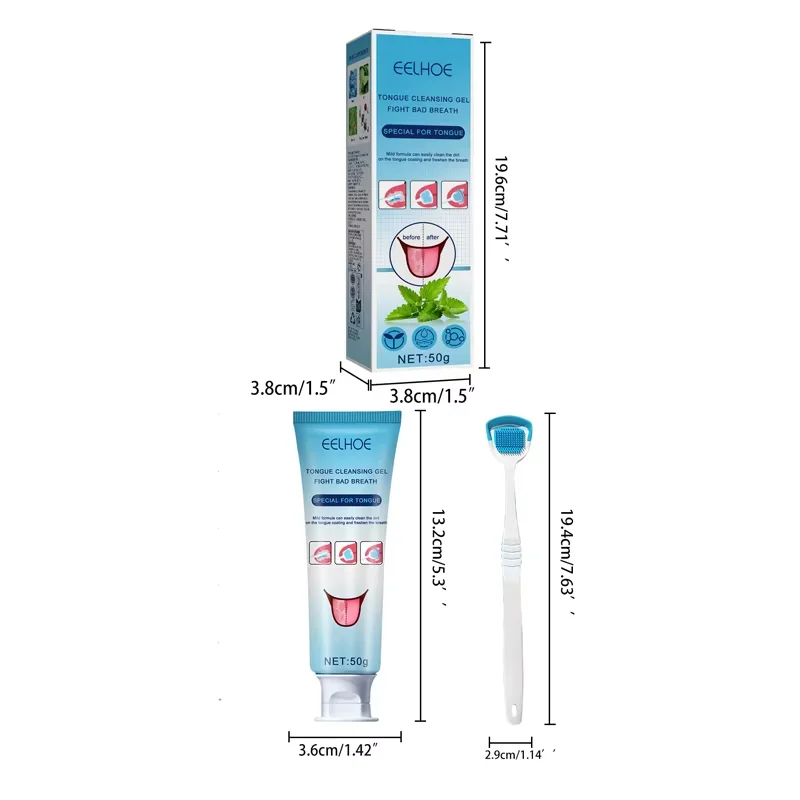 Kit de gel para limpeza de língua com escova de limpeza profissional para remover mau hálito e refrescar a respiração, uma ferramenta dedicada para cuidados bucais