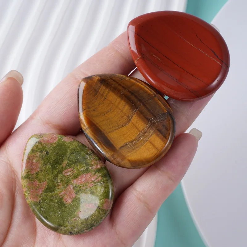 1Pc Natural Crystal Thumb Worry Palm Stones Pocket Chakra Reiki Healing Crystals Waterdrop Gemstone for Anxiety Stress Relief