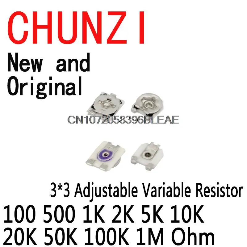 10 Uds 3x3 potenciómetro de resistencia Trimmer Trimpot SMD 3*3 resistencia Variable ajustable 100 500 1K 2K 5K 10K 20K 50K 100K 1M Ohm