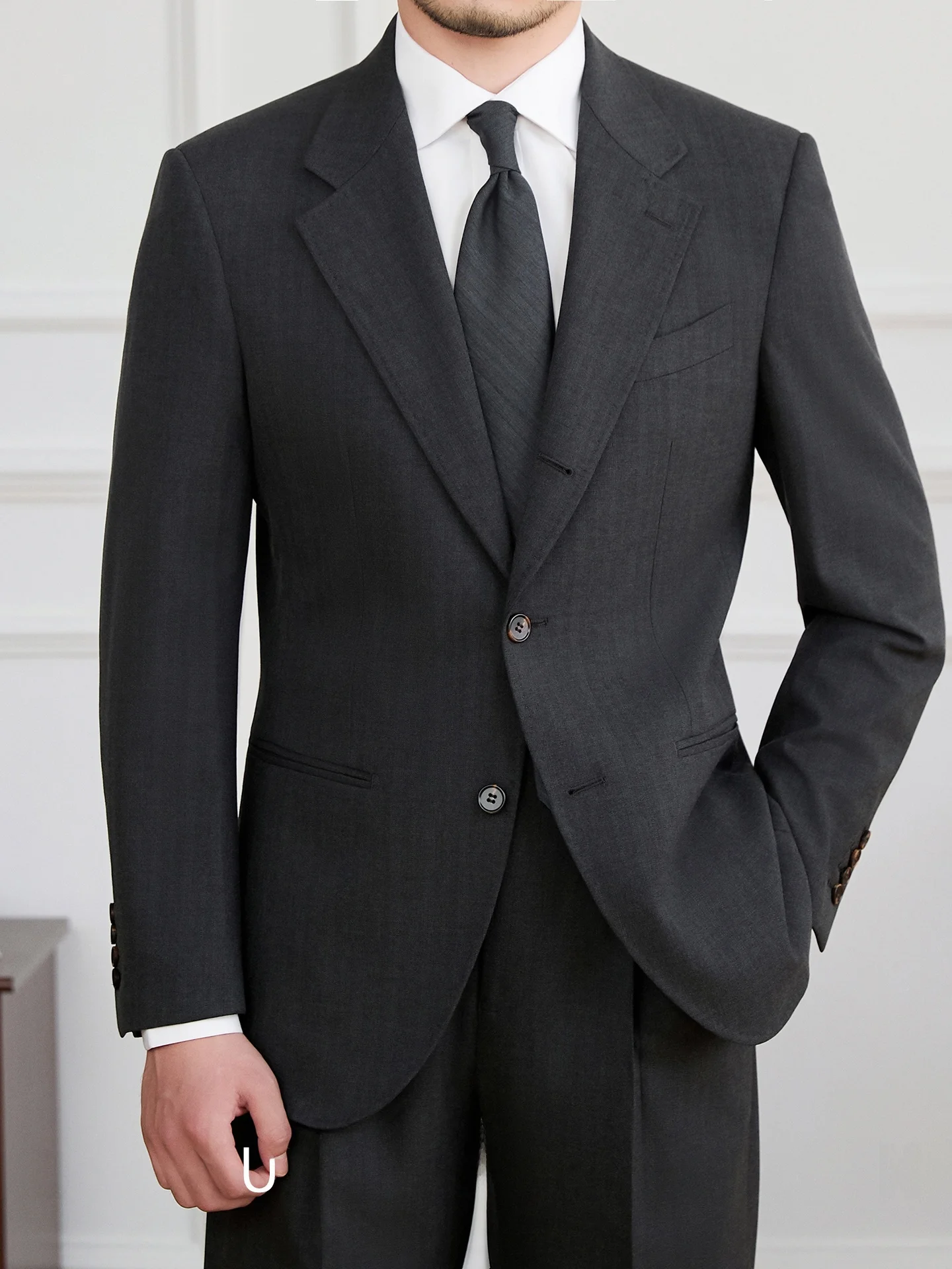 

Mr. Deer Tee Retro Faion Busin Suit Tee-Button Pure Color Commute Casual Suit Set for Men Stand Fit Polyester Blend